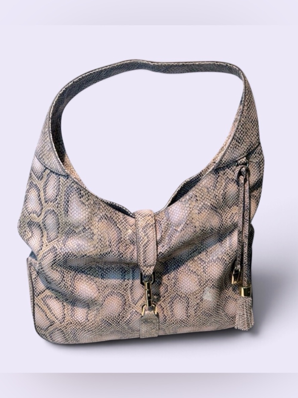 G.I.L.I. Beige Snakeskin Hobo Bag